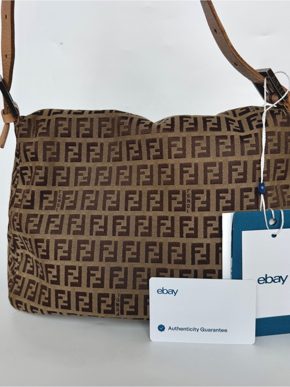 Vintage Fendi Zucchino Mama Baguette Shoulder Bag with Tan Leather Trim - Picture 3 of 9